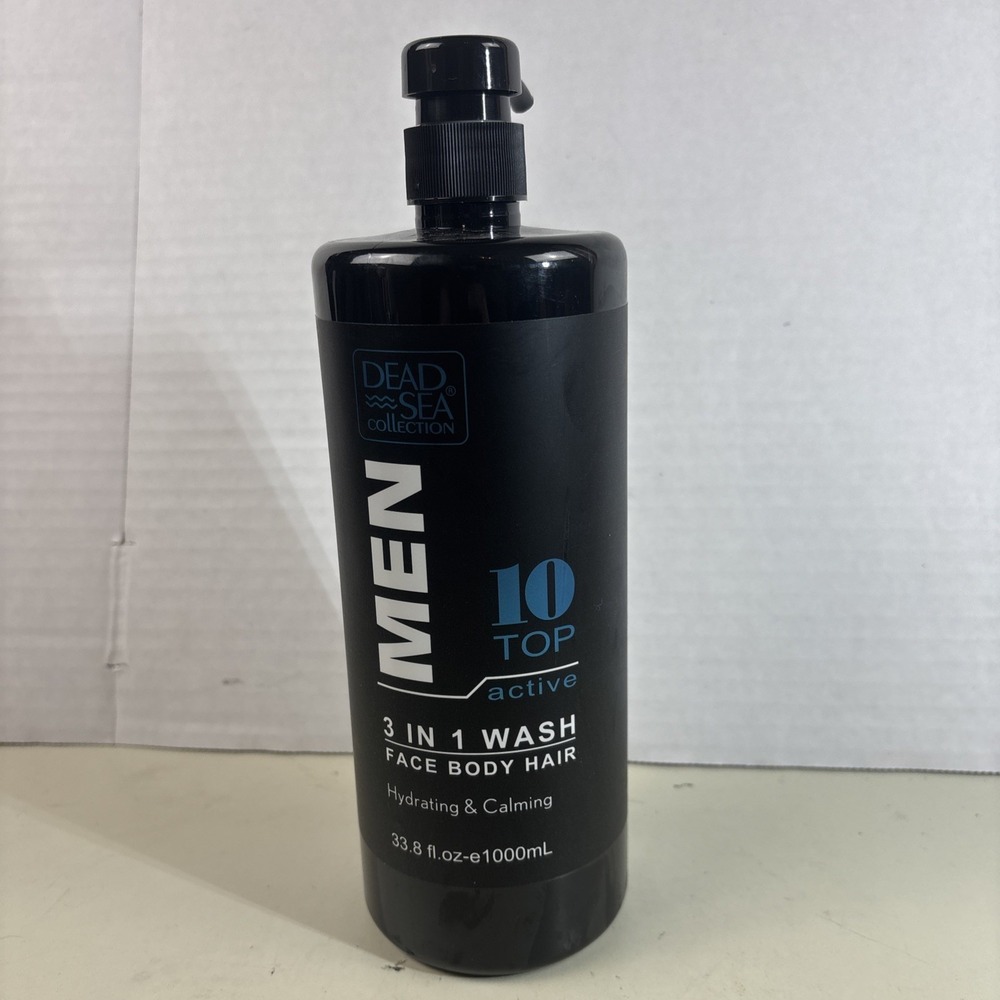 DEAD SEA Mens 3-in-1 Hair+Face+Body Wash 33.8oz Hydrating & Calming Pump Bottle